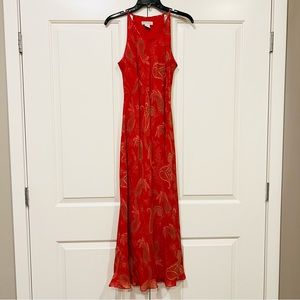 Ann Taylor Halter Dress Red Chiffon Overlay With Paisley Design Size 6P